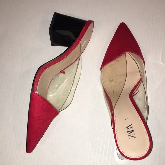 Zara Red Heeled Slipper Shoes | Size 39 / US size 9 - Picture 2 of 7
